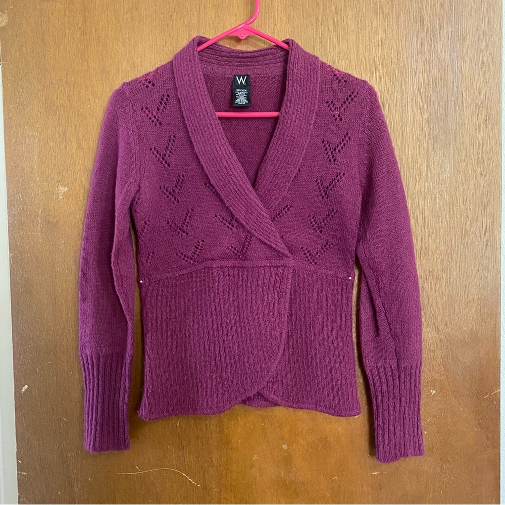 Size XS Pink/purple W knit sweater with a flattering wrap design